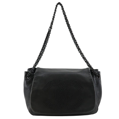 CHANEL Shoulder Bag lambskin black Studs COCO Mark WChainShoulder