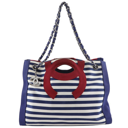 CHANEL Tote Bag A47944 Cotton, Nylon Navy blue border Cruise line Chain tote Women