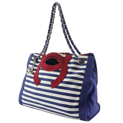 CHANEL Tote Bag A47944 Cotton, Nylon Navy blue border Cruise line Chain tote Women