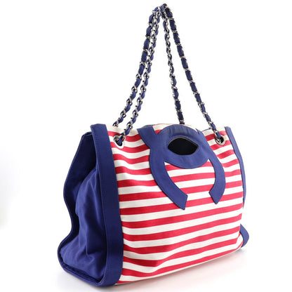 CHANEL Tote Bag A47944 Cotton, Nylon Navy blue border Cruise line Chain tote Women