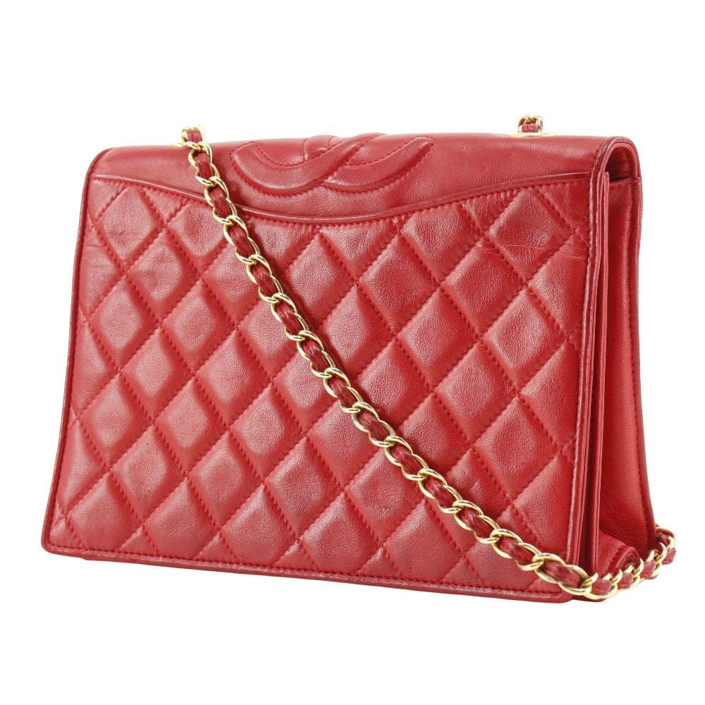 CHANEL Shoulder Bag lambskin Red vintage Matrasse COCO Mark ChainShoulder Women
