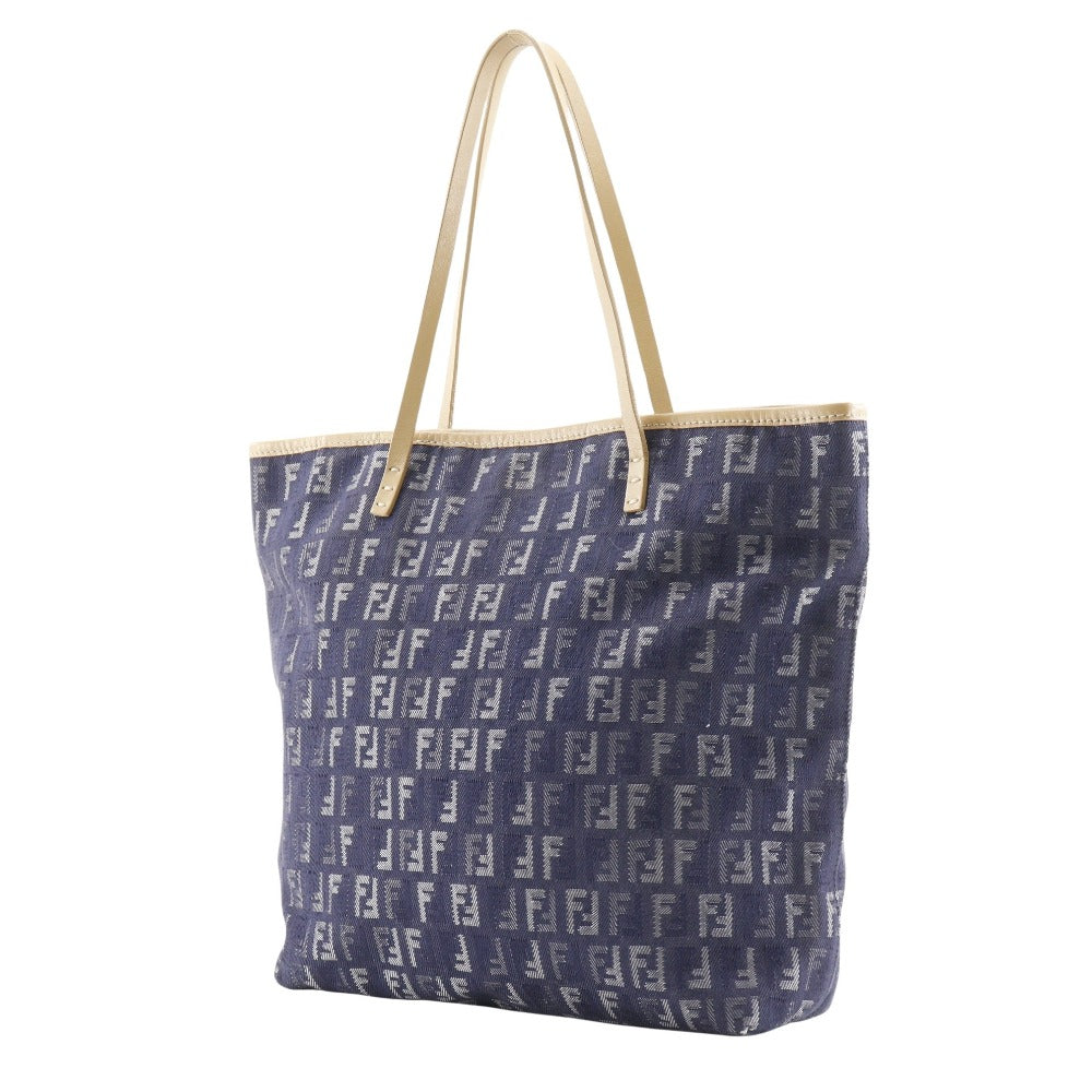 FENDI Handbag Denim, Leather Navy blue Tote Bag Zucchino Women