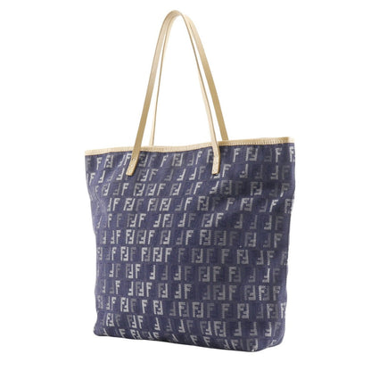 FENDI Handbag Denim, Leather Navy blue Tote Bag Zucchino Women