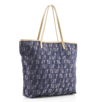 FENDI Handbag Denim, Leather Navy blue Tote Bag Zucchino Women