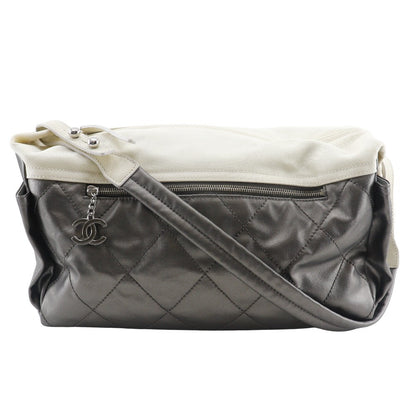 CHANEL Shoulder Bag A34206 Coated canvas Silver one belt Paris Biarritz