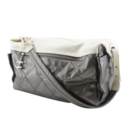 CHANEL Shoulder Bag A34206 Coated canvas Silver one belt Paris Biarritz