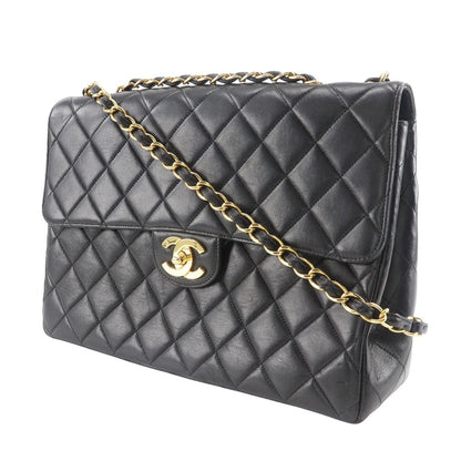 CHANEL Shoulder Bag lambskin black Double chain Deca Trasse