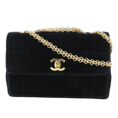 CHANEL Shoulder Bag Velor black Mademoiselle ChainShoulder