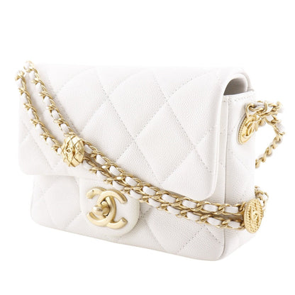 CHANEL Shoulder Bag A35200 Caviar skin White/Gold Metal ChainShoulder Matelasse Flap Shoulder Women