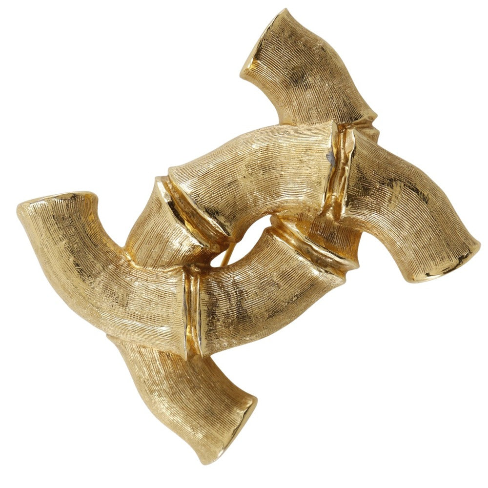 CHANEL Brooch Plated Gold gold vintage Bamboo COCO Mark Women