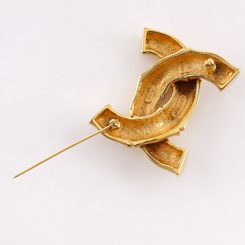 CHANEL Brooch Plated Gold gold vintage Bamboo COCO Mark Women