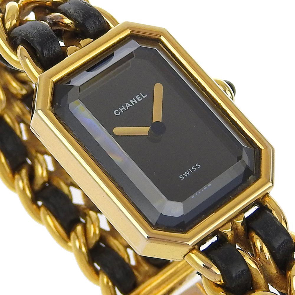 CHANEL Watches Quartz Plated Gold , Leather black Premiere L black dial Women