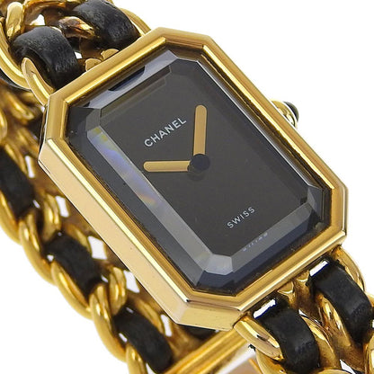 CHANEL Watches Quartz Plated Gold , Leather black Premiere L black dial Women