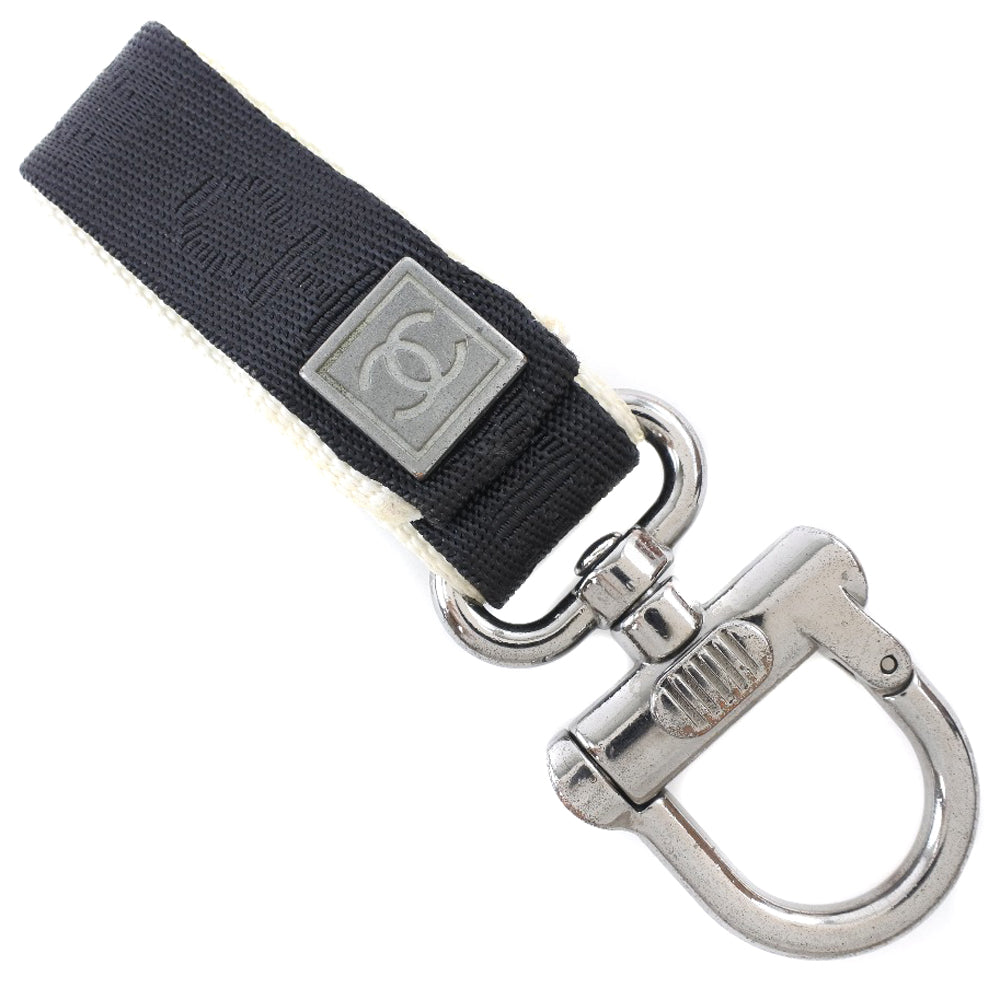 CHANEL key ring Nylon canvas, metal Black / white Bag charm Sports line COCO Mark unisex(Unisex)