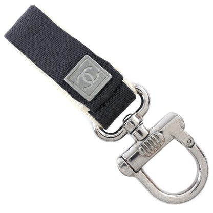 CHANEL key ring Nylon canvas, metal Black / white Bag charm Sports line COCO Mark unisex(Unisex)