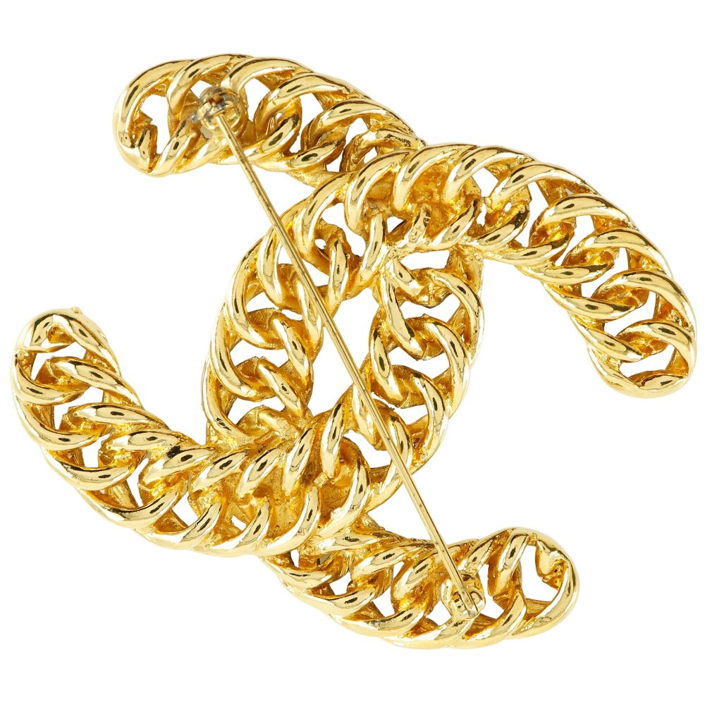 CHANEL Brooch Plated Gold black ChainCOCO Mark Women
