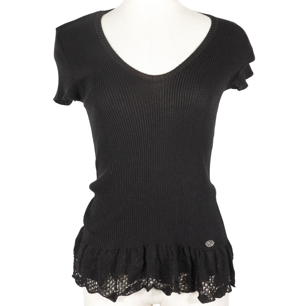 CHANEL knit P28461K00111 06P Cotton, Nylon black Summer knit COCO Mark Short sleeve Women 38