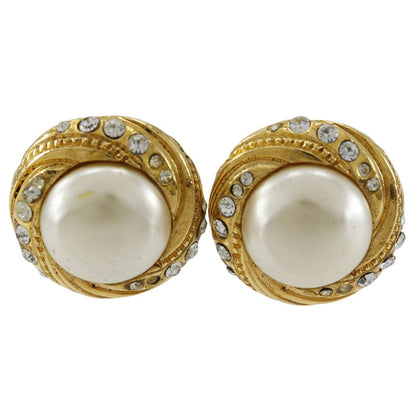 CHANEL Earring Plated Gold, Faux Pearl, Rhinestone gold vintage Women