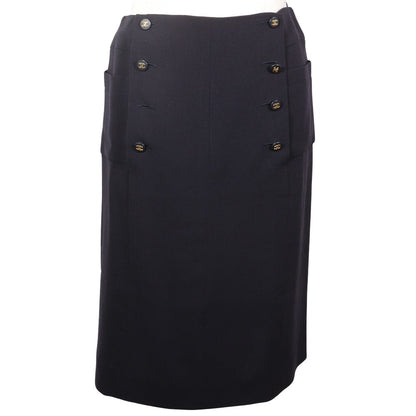 CHANEL skirt P07931V04916 97P wool Navy blue vintage COCO Mark Double Button Women 36