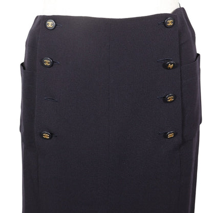 CHANEL skirt P07931V04916 97P wool Navy blue vintage COCO Mark Double Button Women 36