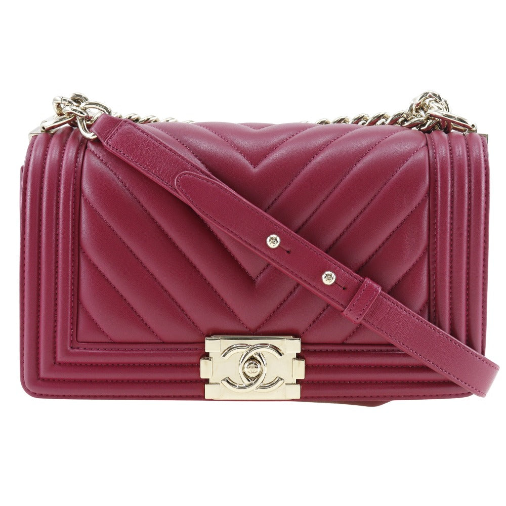 CHANEL Shoulder Bag lambskin wine-red Boy chanel Women