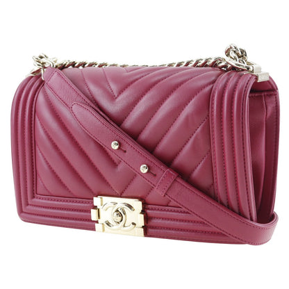 CHANEL Shoulder Bag lambskin wine-red Boy chanel Women