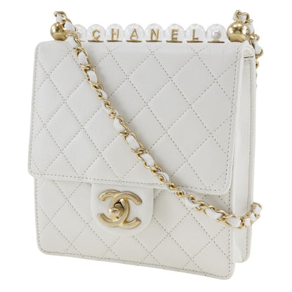 CHANEL Shoulder Bag AS0584 lambskin White Matrasse