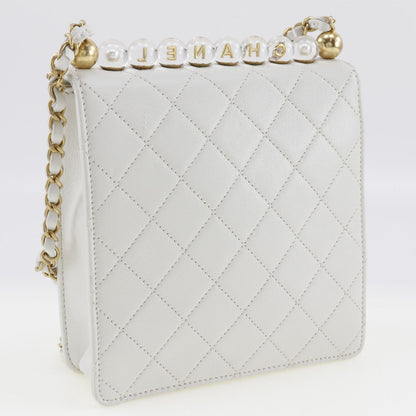 CHANEL Shoulder Bag AS0584 lambskin White Matrasse