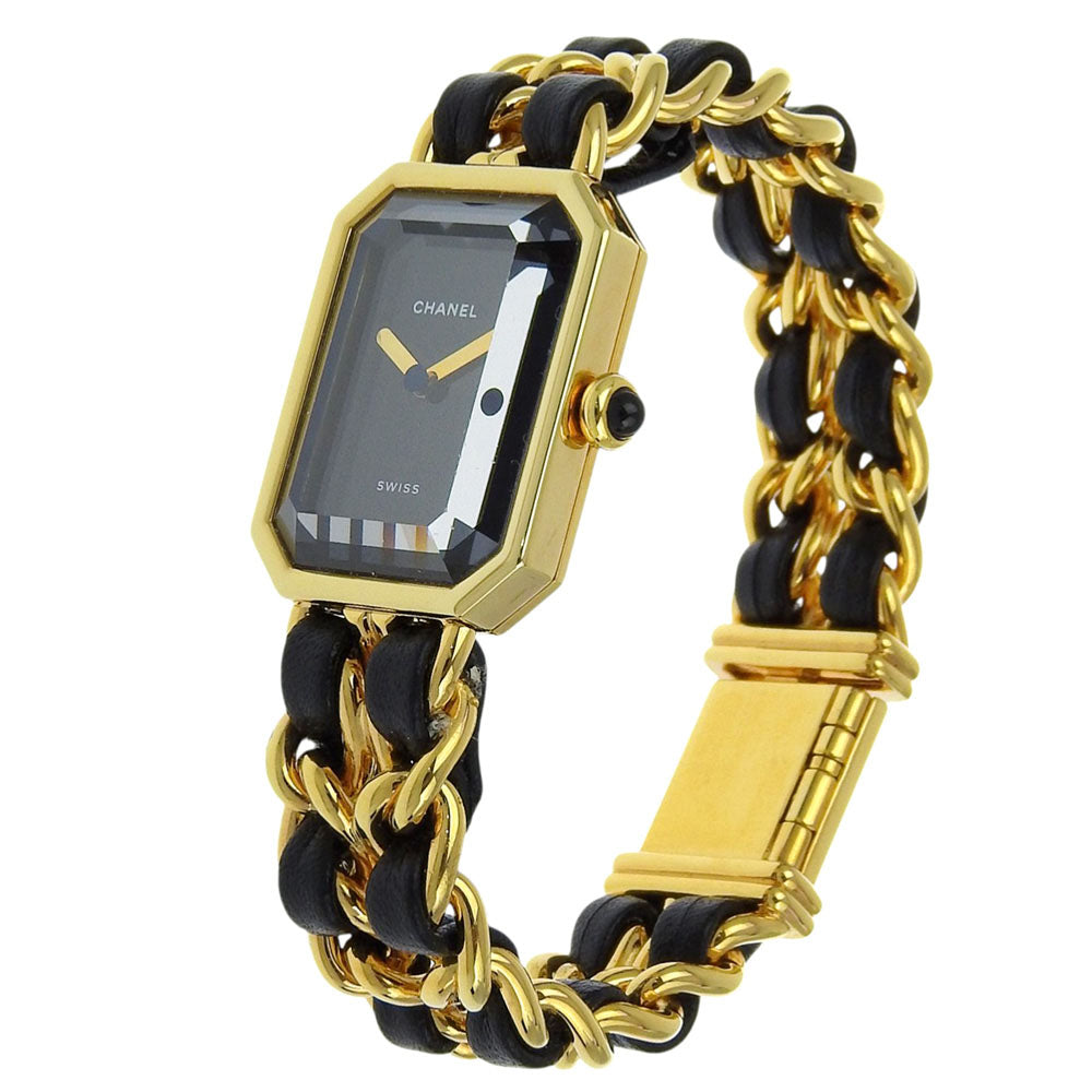 CHANEL Watches Quartz H0001 Plated Gold , Leather black Premiere S black dial