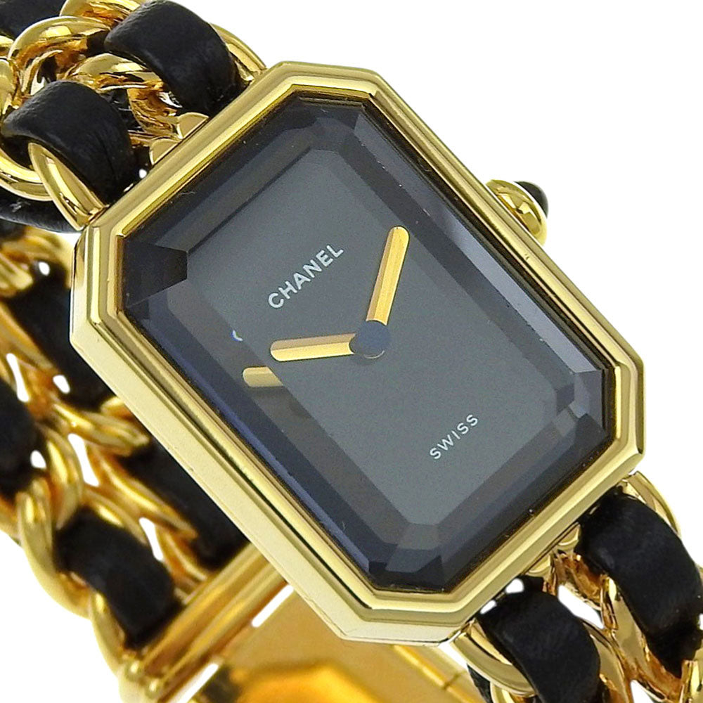 CHANEL Watches Quartz H0001 Plated Gold , Leather black Premiere S black dial
