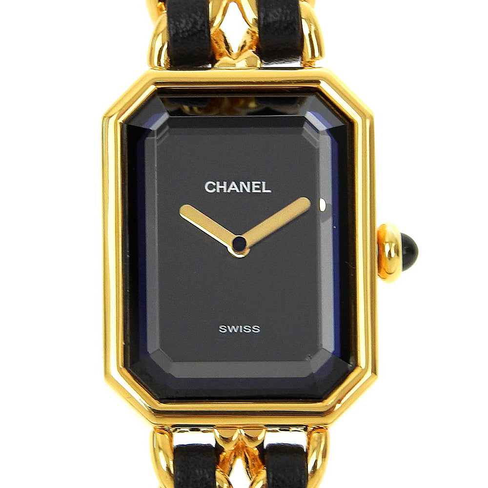 CHANEL Watches Quartz H0001 Plated Gold , Leather gold Premiere S black dial Women