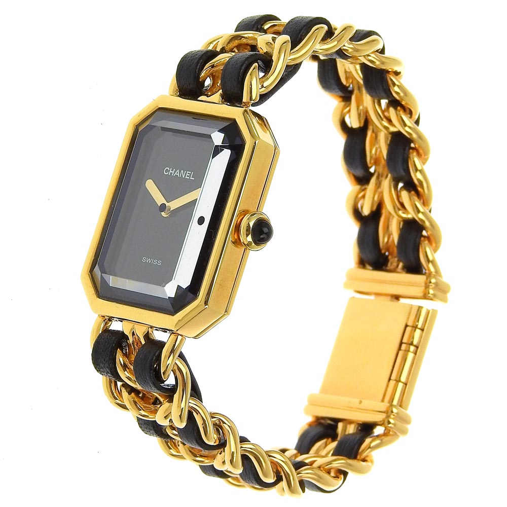 CHANEL Watches Quartz H0001 Plated Gold , Leather gold Premiere S black dial Women