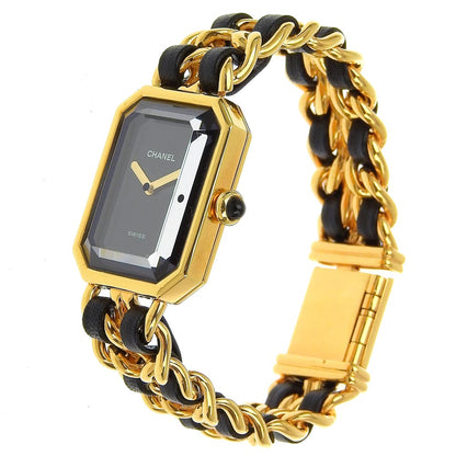 CHANEL Watches Quartz H0001 Plated Gold , Leather gold Premiere S black dial Women