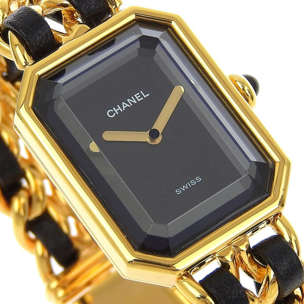 CHANEL Watches Quartz H0001 Plated Gold , Leather gold Premiere S black dial Women