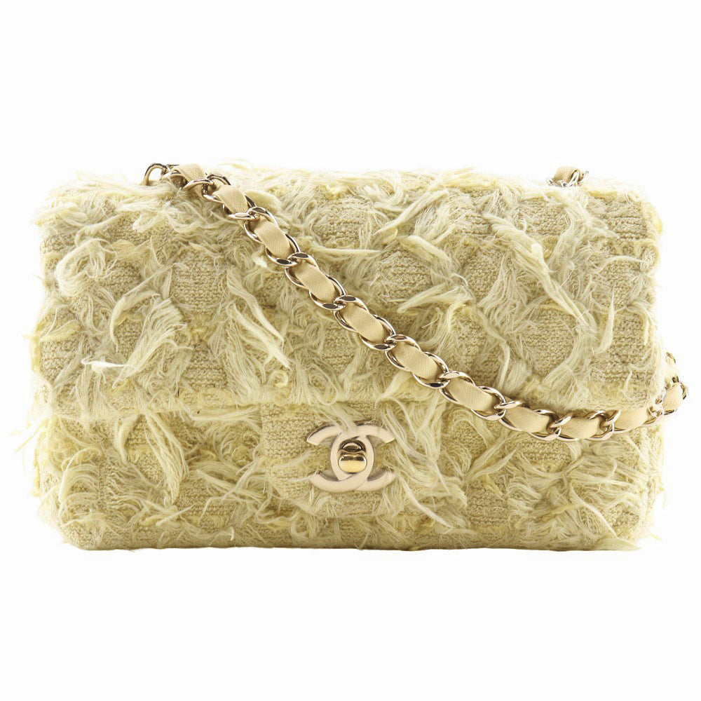 CHANEL Shoulder Bag A69900 tweed yellow ChainShoulder Mini matrasse Women