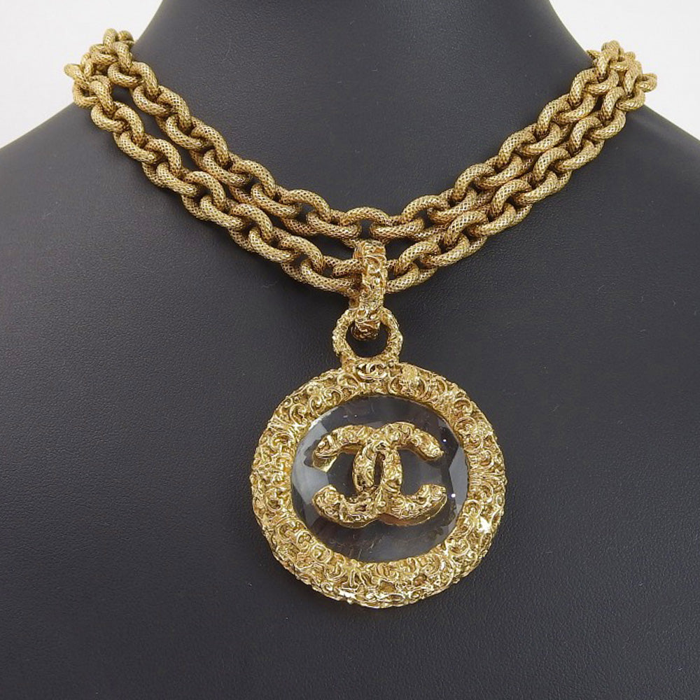 CHANEL Necklace Plated Gold, Glass gold vintage COCO Mark Women