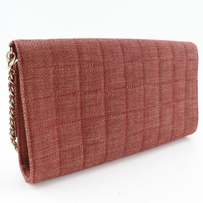 CHANEL Shoulder Bag Cotton canvas Red Chocolate bar line ChainShoulder Women