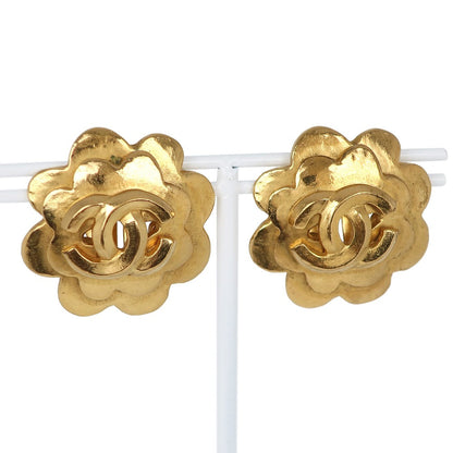 CHANEL Earring Plated Gold gold vintage COCO Mark flour Women