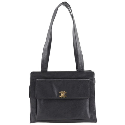 CHANEL Tote Bag Caviar skin black vintage COCO Mark Women