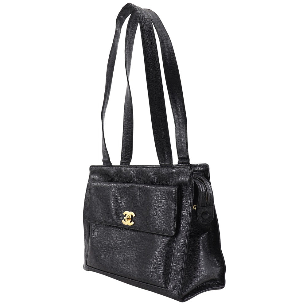 CHANEL Tote Bag Caviar skin black vintage COCO Mark Women