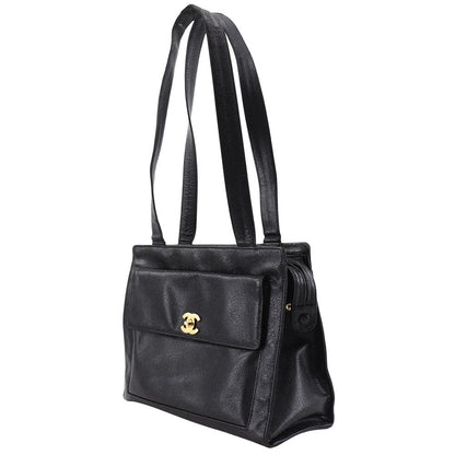 CHANEL Tote Bag Caviar skin black vintage COCO Mark Women