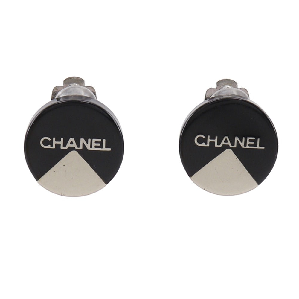 CHANEL Earring plastic Black / Silver logo Women