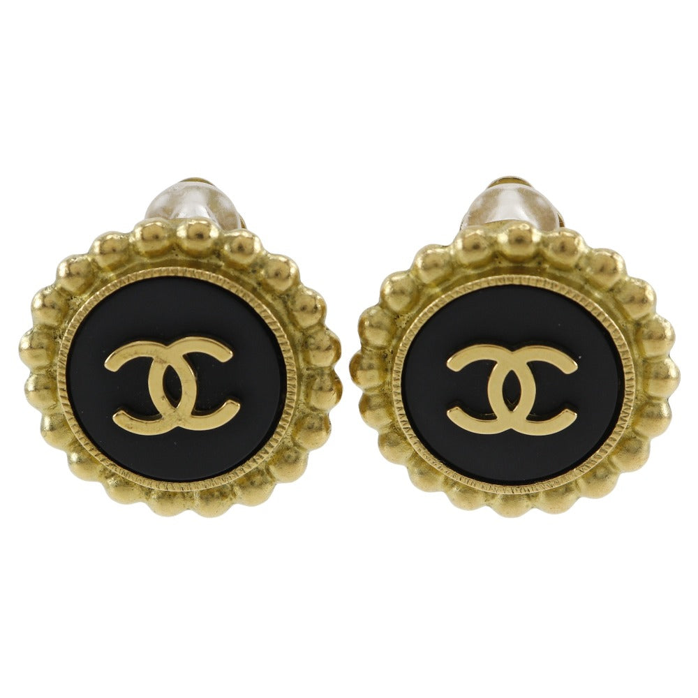 CHANEL Earring Plated Gold black vintage COCO Mark Women
