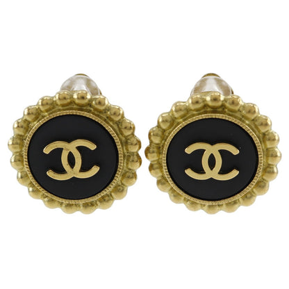 CHANEL Earring Plated Gold black vintage COCO Mark Women