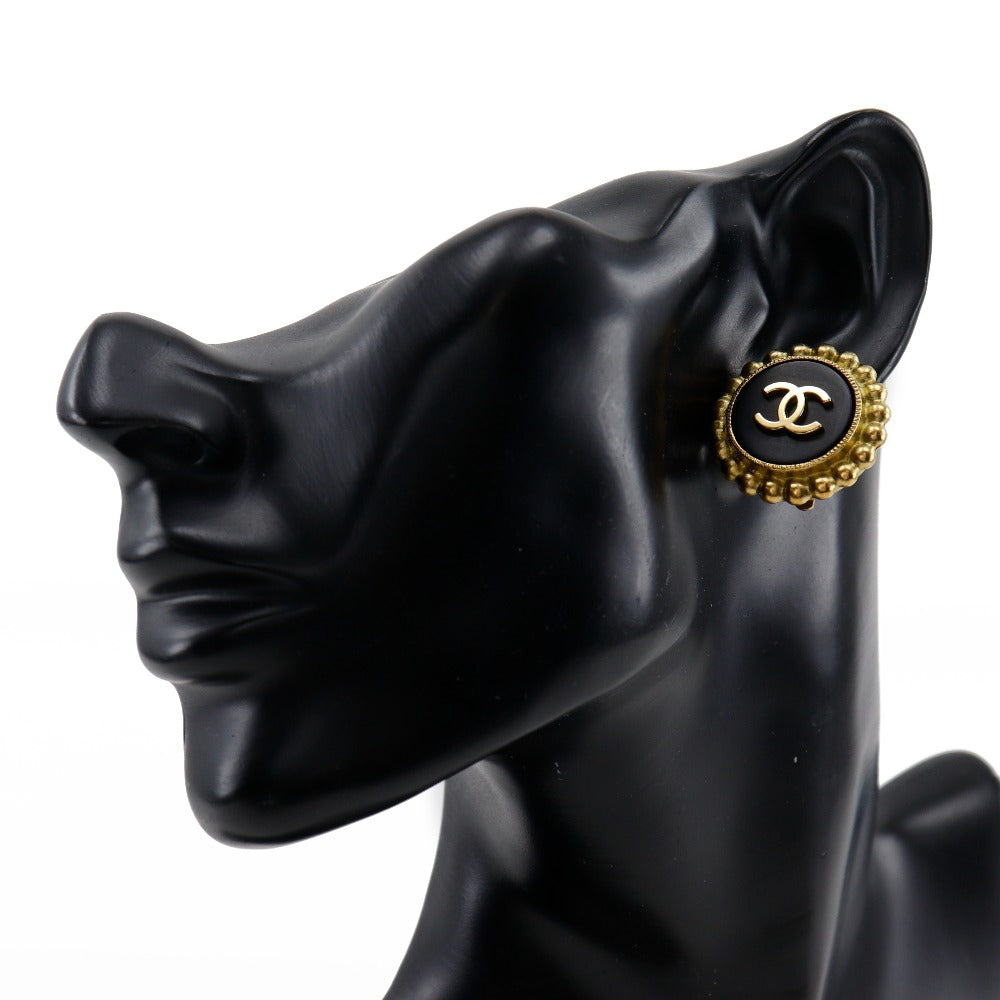 CHANEL Earring Plated Gold black vintage COCO Mark Women