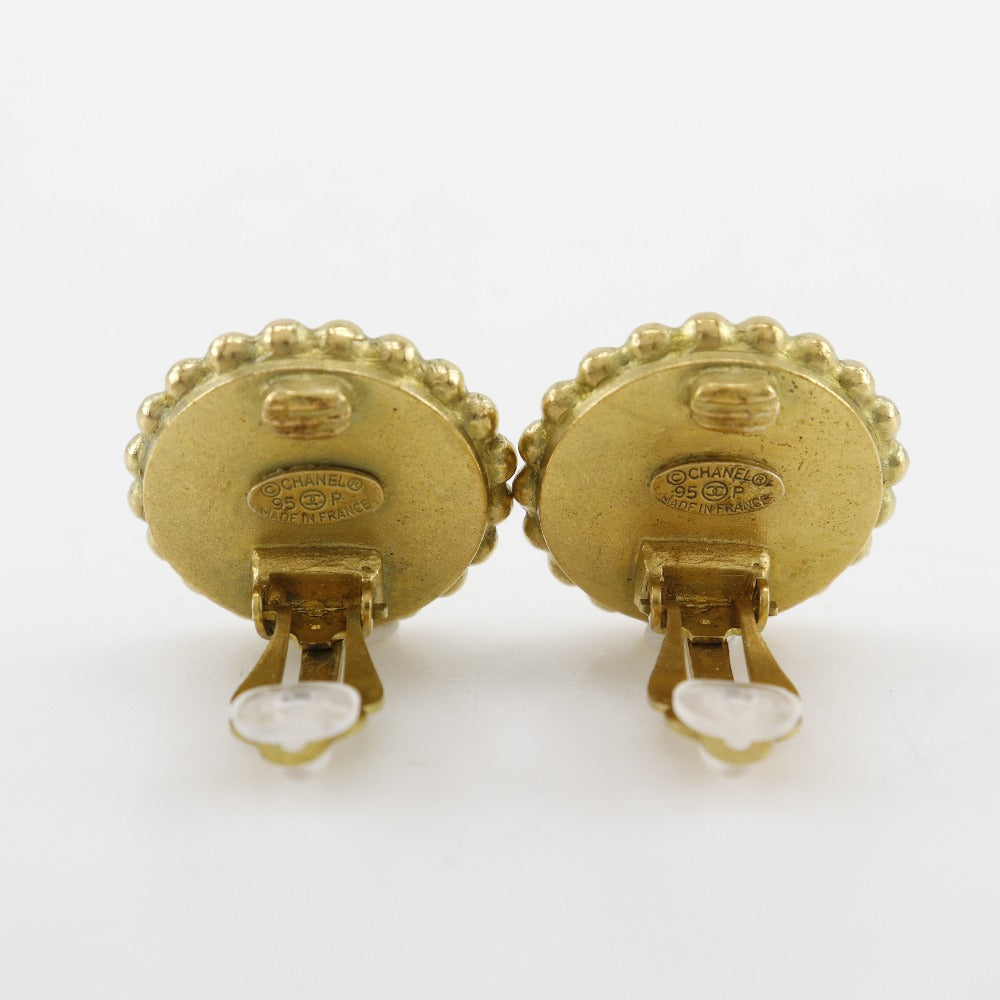 CHANEL Earring Plated Gold black vintage COCO Mark Women