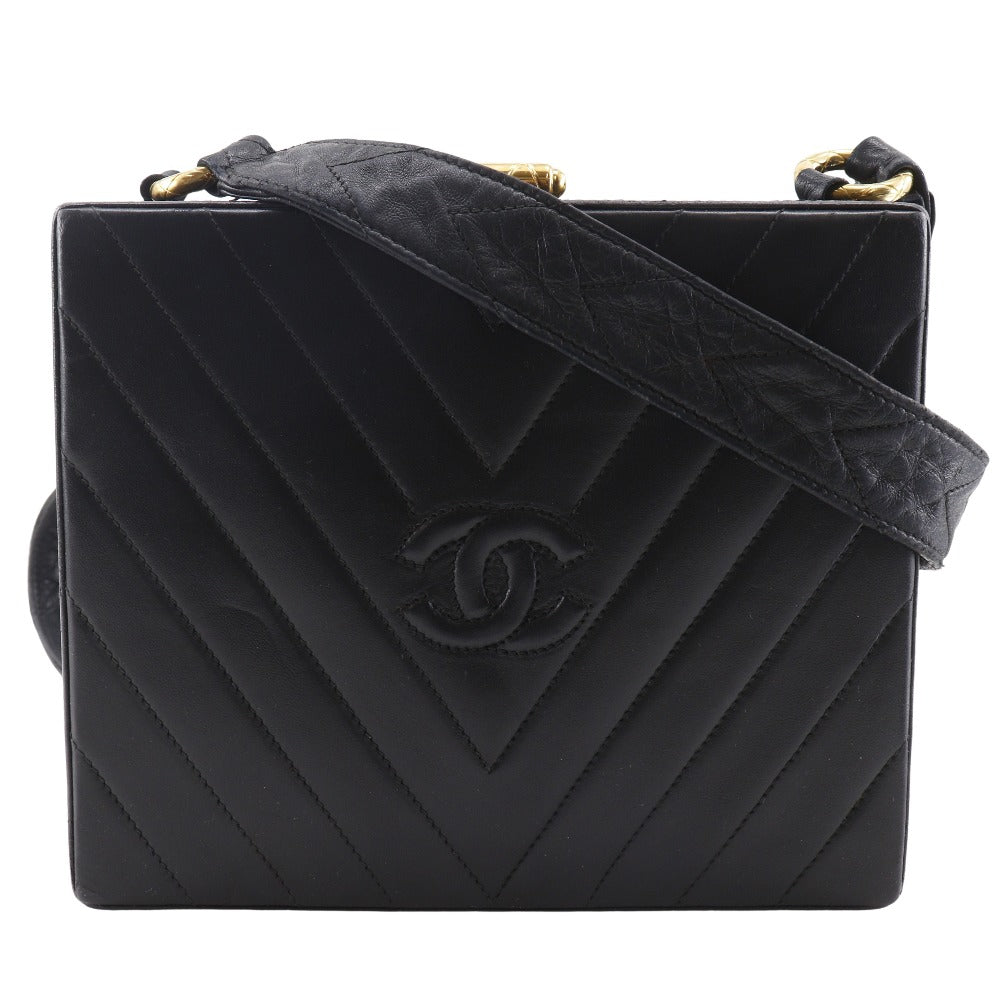 CHANEL Shoulder Bag lambskin black vintage Vstitch Chevron COCO Mark Women