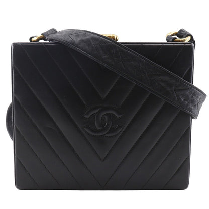 CHANEL Shoulder Bag lambskin black vintage Vstitch Chevron COCO Mark Women