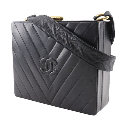 CHANEL Shoulder Bag lambskin black vintage Vstitch Chevron COCO Mark Women