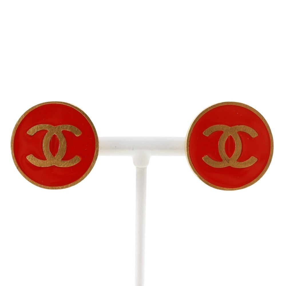CHANEL Earring Plated Gold Red Women